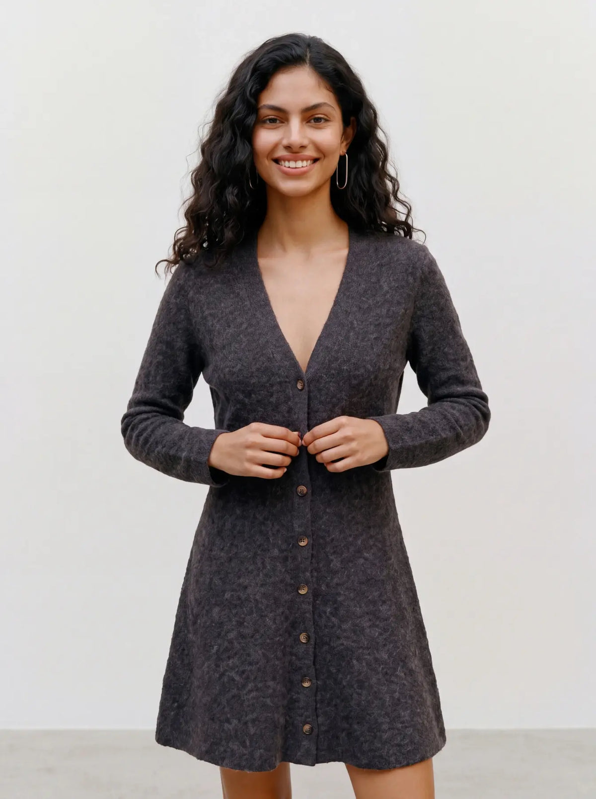 VMDOFFY LS V-NK BUTTON DRESS CHOCOLATE