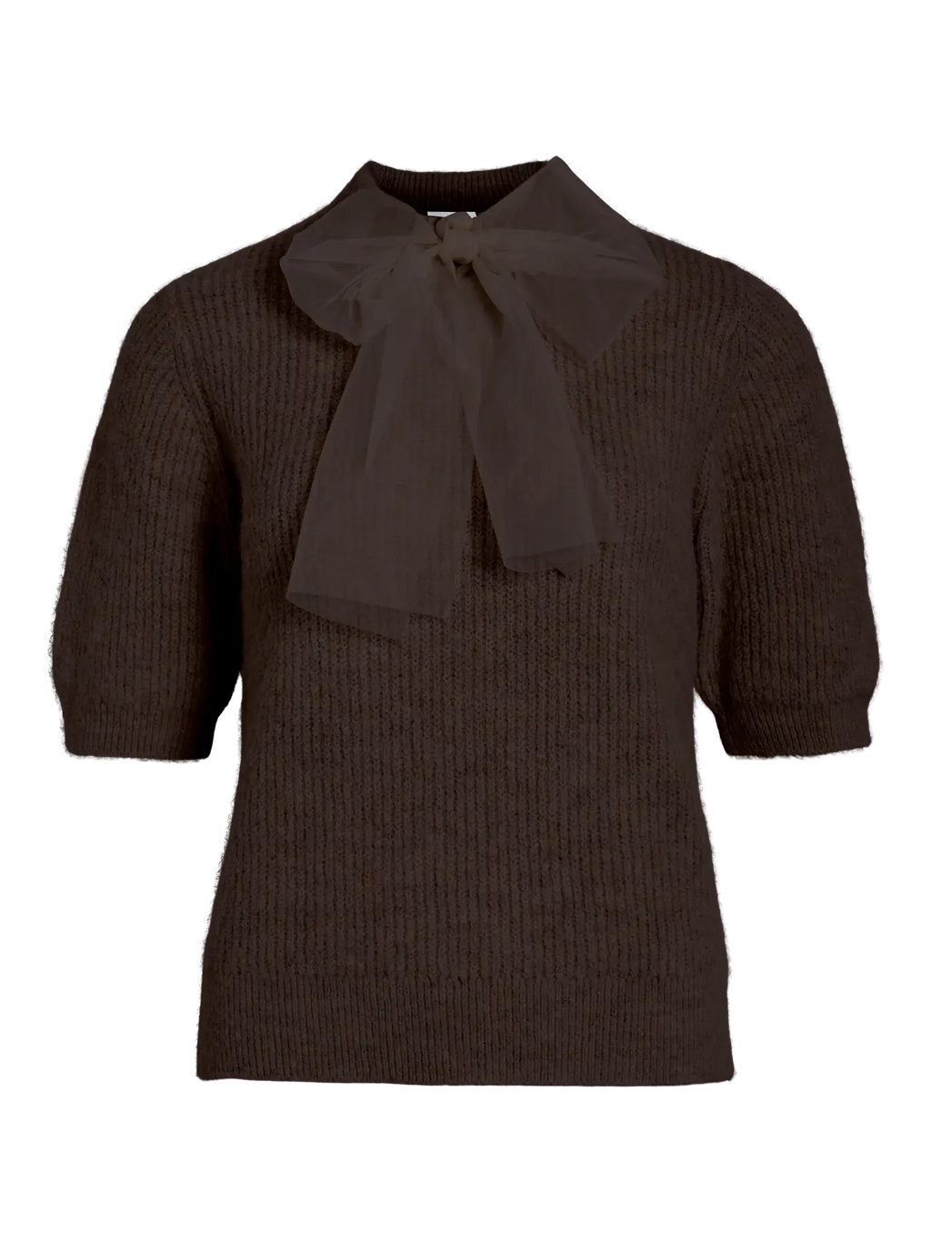 VIITZA O-NECK 2/4 BOW KNIT TOP COFFEE BEAN