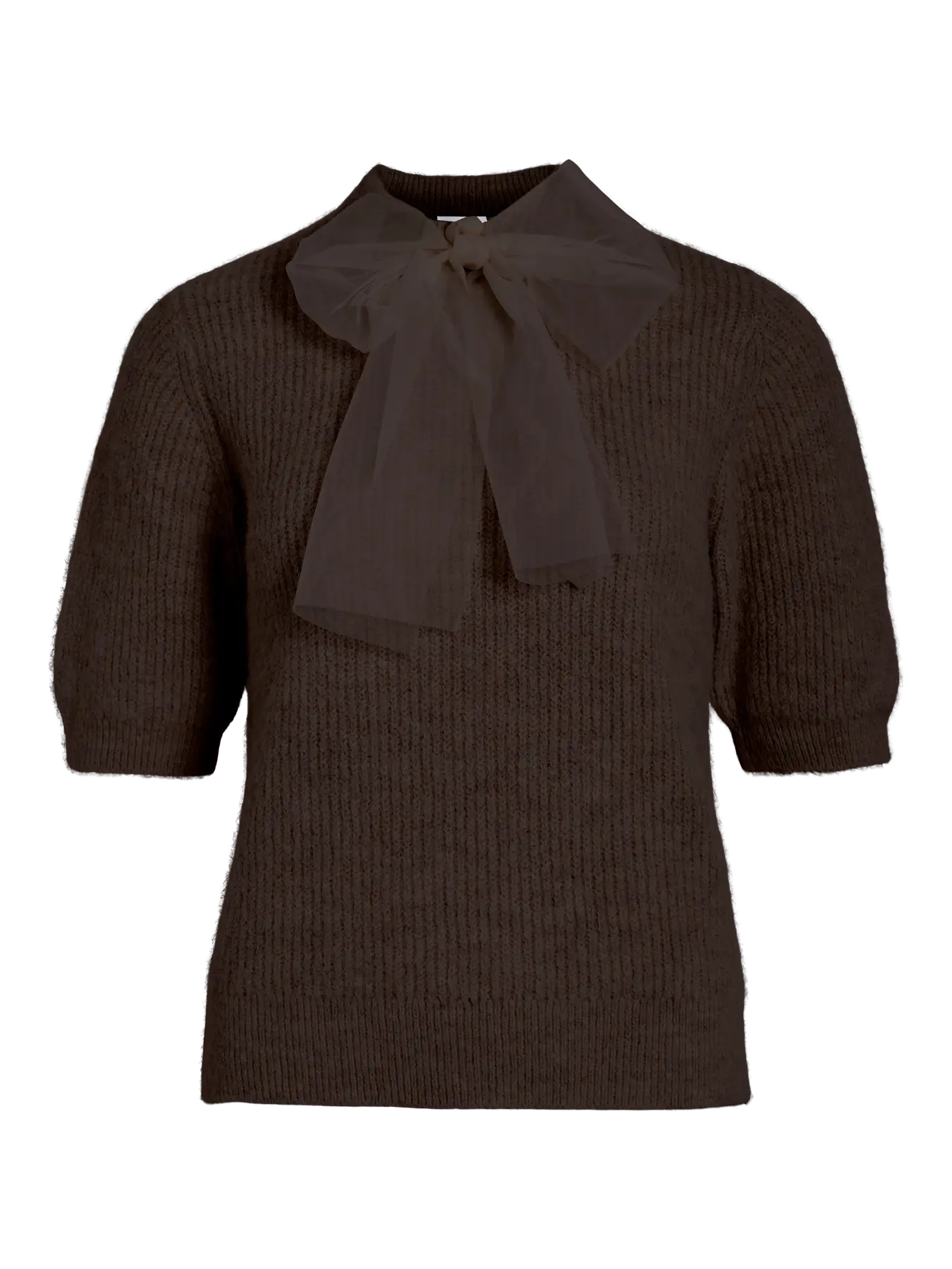 VIITZA O-NECK 2/4 BOW KNIT TOP COFFEE BEAN