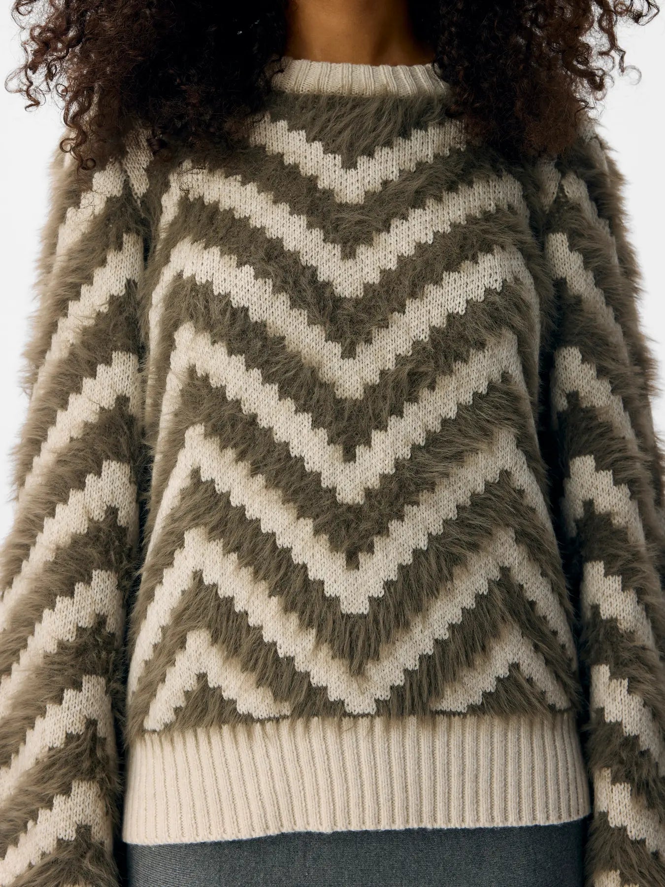 OBJHOLLOW L/S KNIT PULLOVER MOREL/WHITE