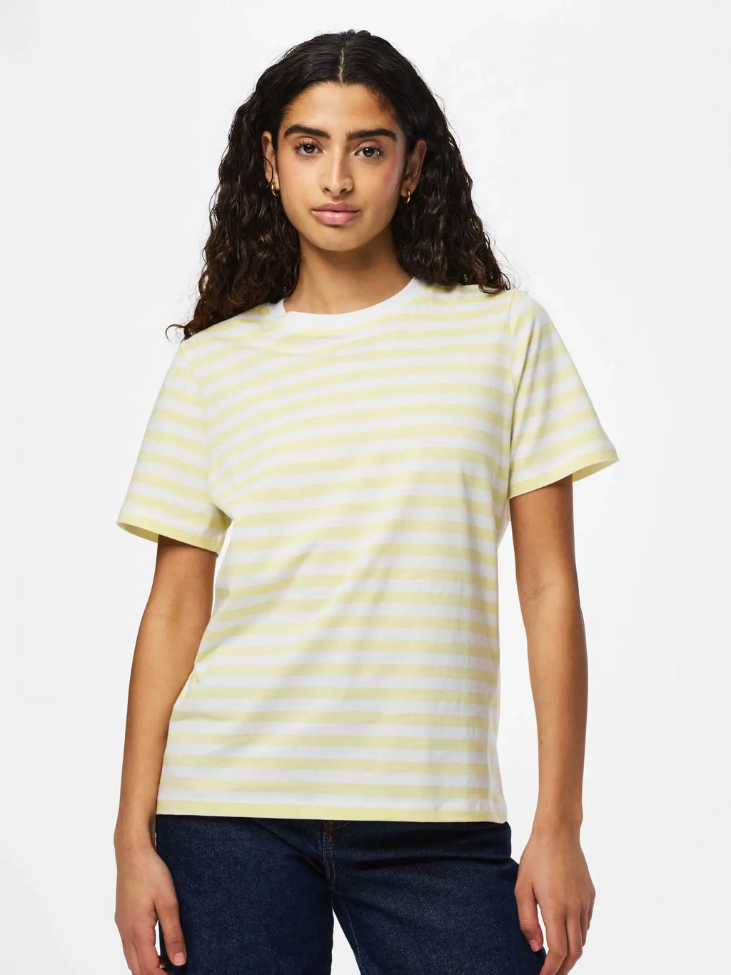 PCRIA SS TEE STRIPES FRENCH VANILLA
