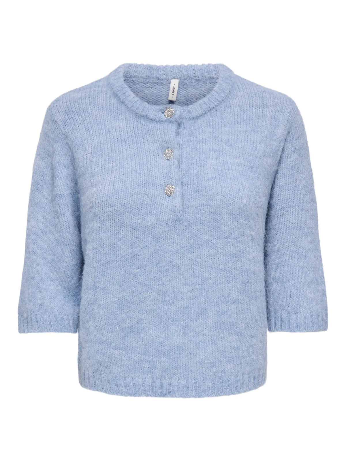 ONLMAGGIE SS BUTTON O-NECK DUSTY BLUE