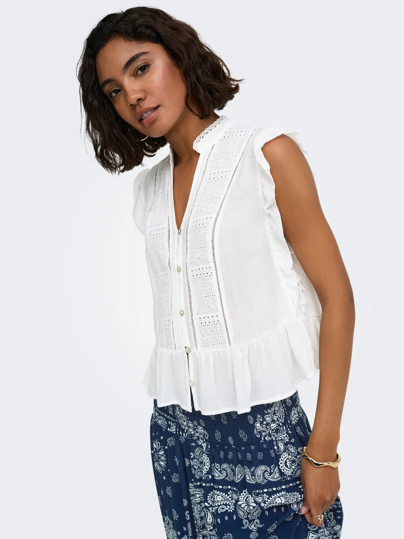 ONLHENNY S/L FRILL BUTTON TOP