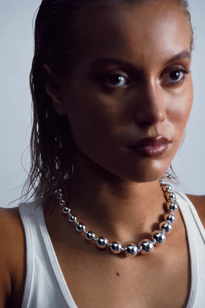 Bead Necklace Silver Big
