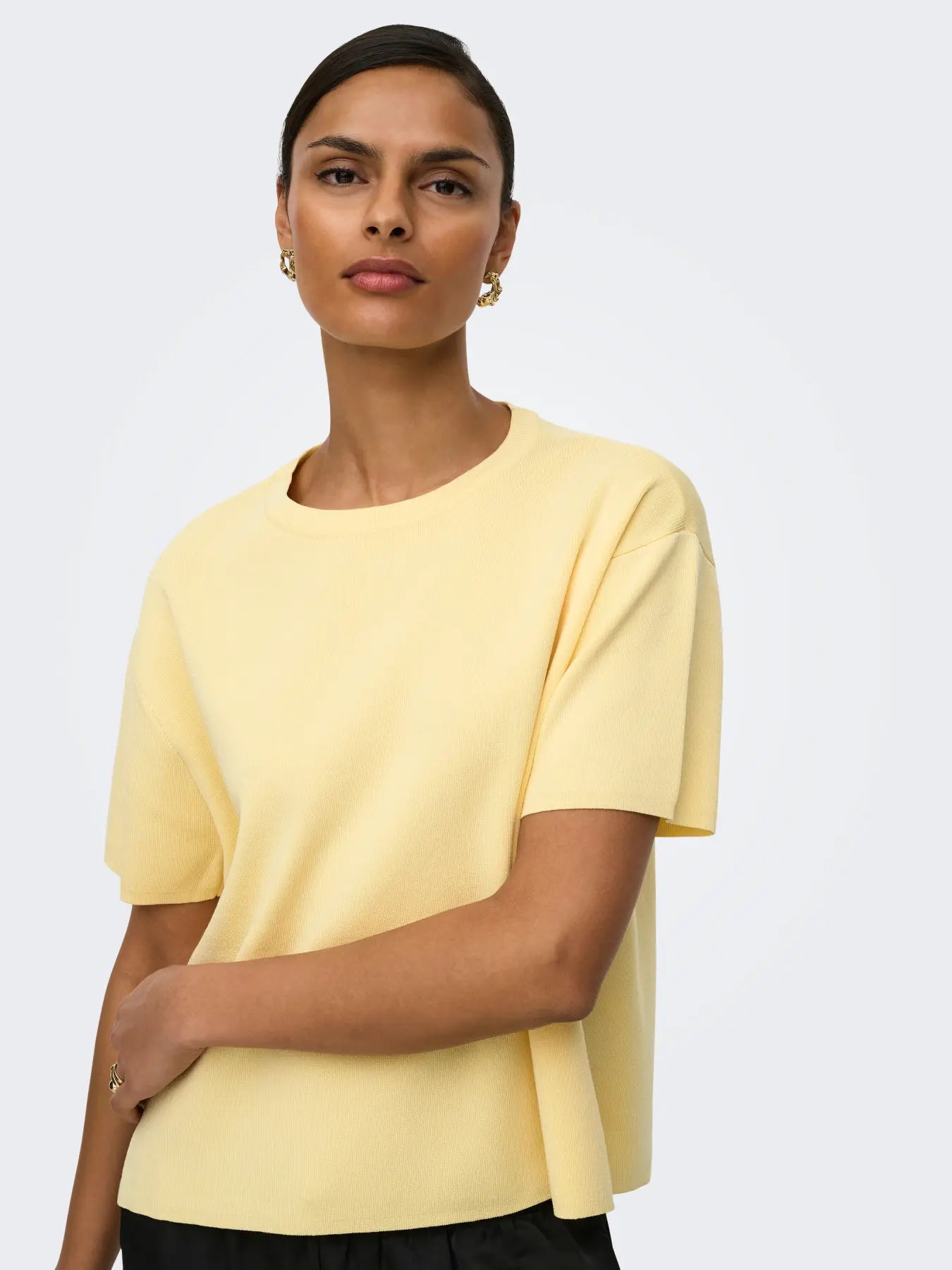 JDYASTRA S/S O-NECK SLIT PULLOVER DOUBLE CREAM