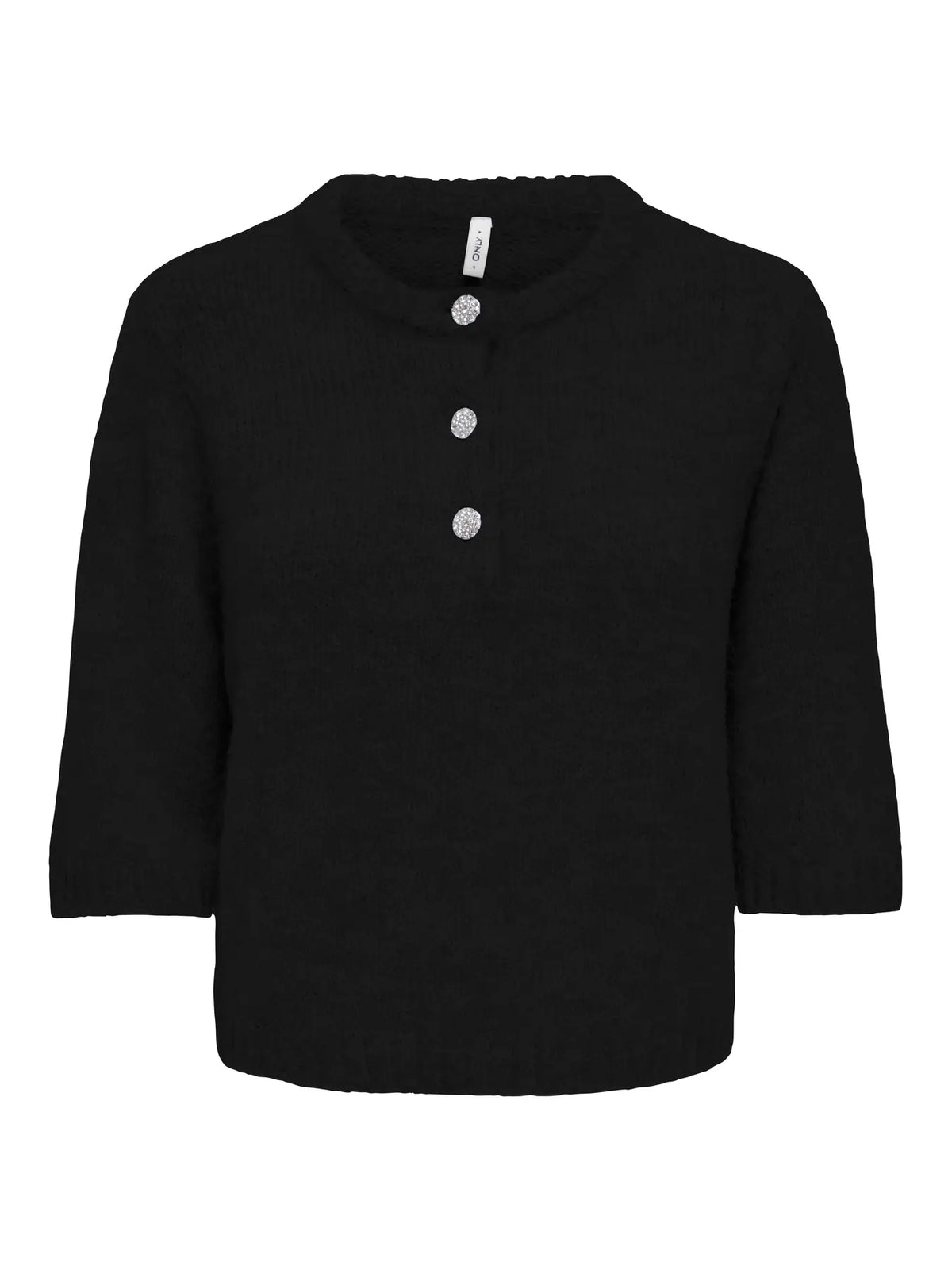 ONLMAGGIE SS BUTTON O-NECK BLACK