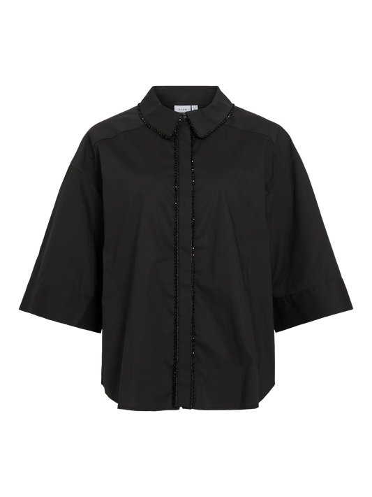 VILARA 3/4 LOOSE SHIRT- Black