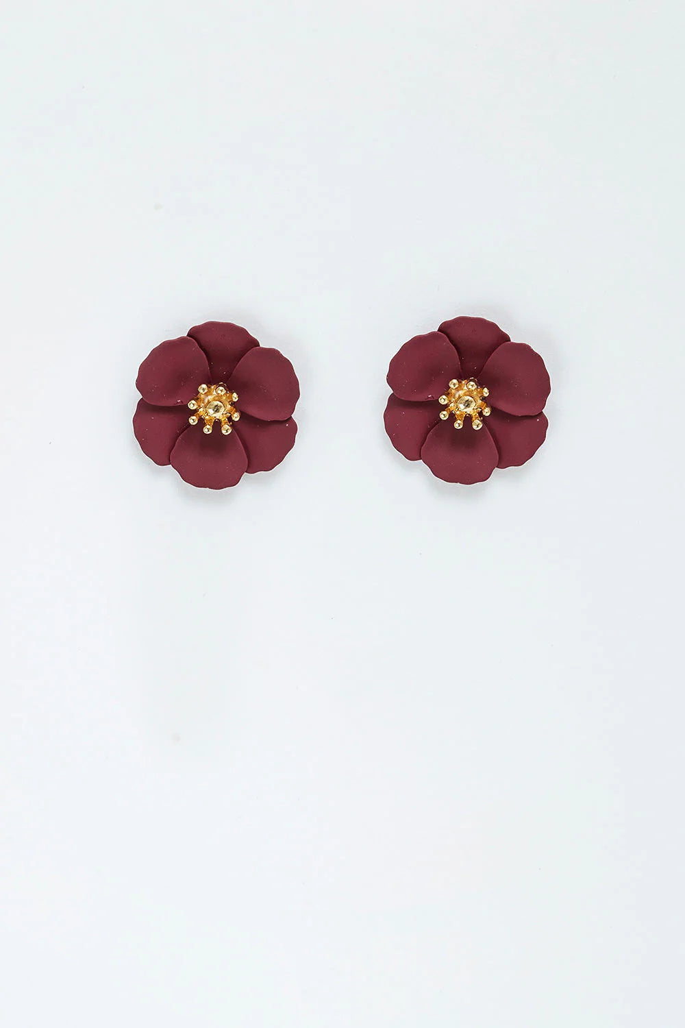 Flower Small Earrings Burgundy Mat