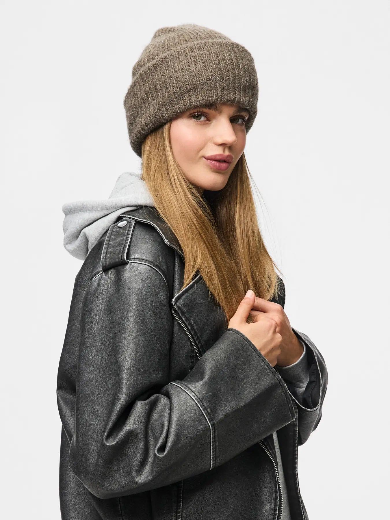 PCBERA ALPACA BLEND HOOD BROWNMELANGE