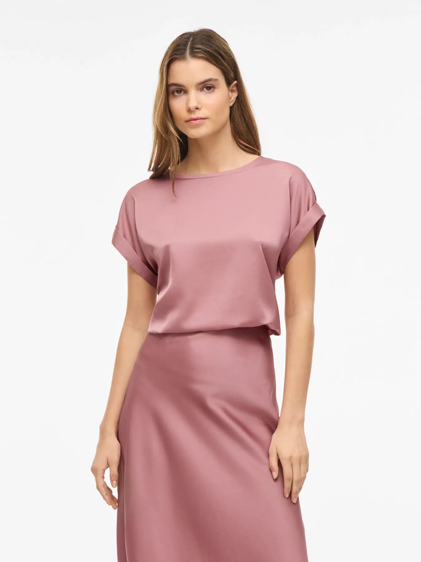 VIELLETTE S/S SATIN TOP NOSTALGIA ROSE