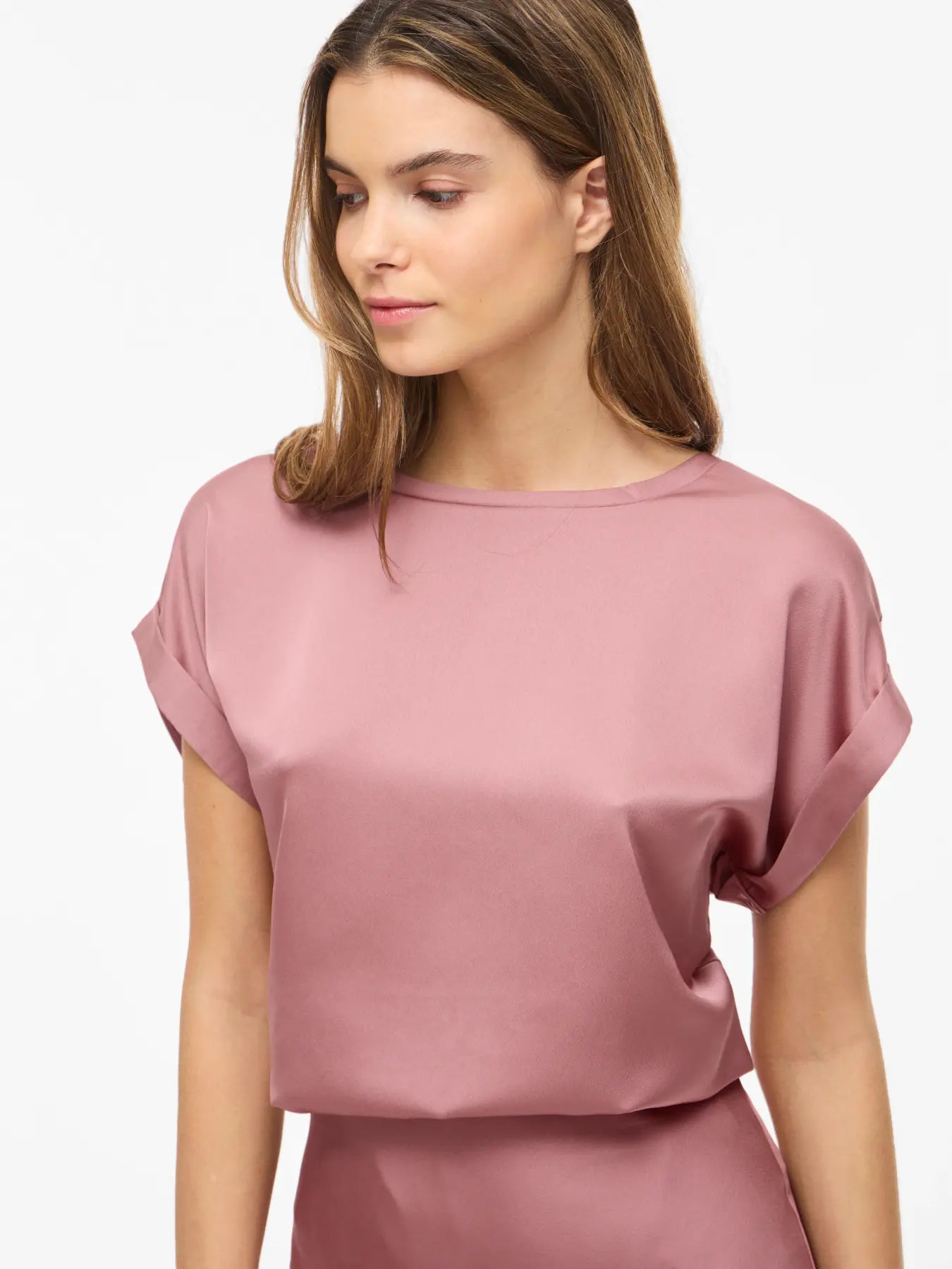 VIELLETTE S/S SATIN TOP NOSTALGIA ROSE