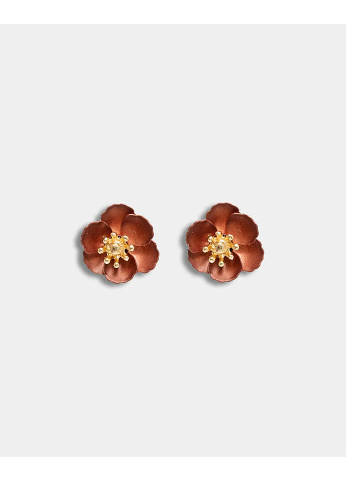 Flower Petite Earrings Pearl Brown