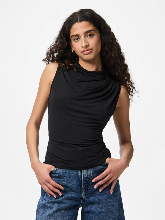 PCMADISON SL DRAPED TOP BLACK