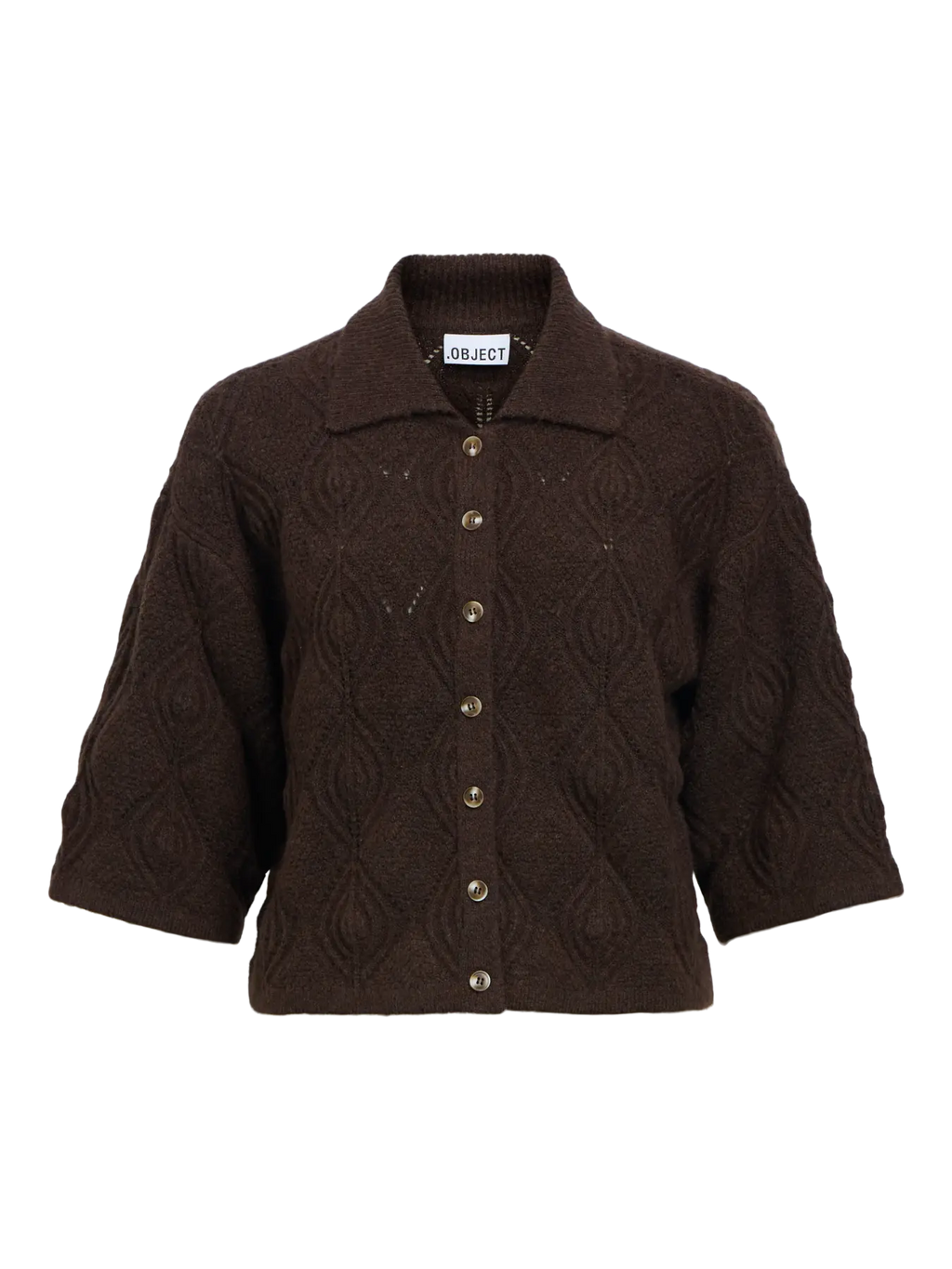 OBJKAISA FLORA 3/4 KNIT CARDIGAN SEAL BROWN MELANGE