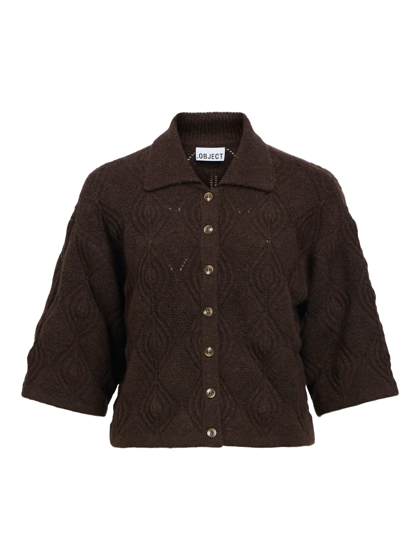 OBJKAISA FLORA 3/4 KNIT CARDIGAN SEAL BROWN MELANGE