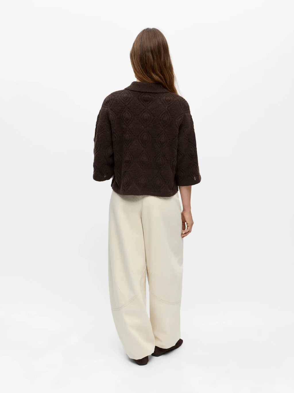 OBJKAISA FLORA 3/4 KNIT CARDIGAN SEAL BROWN MELANGE