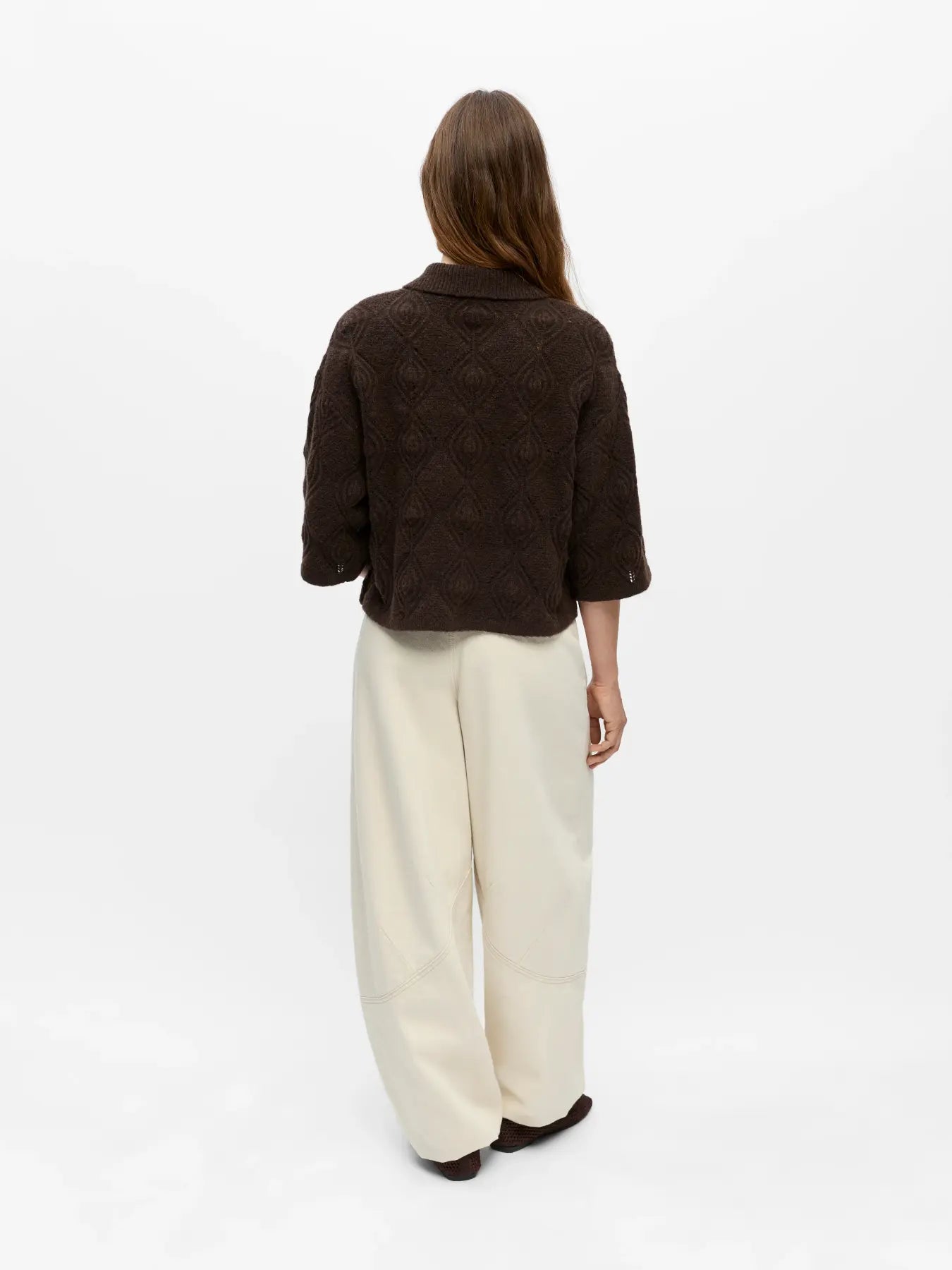 OBJKAISA FLORA 3/4 KNIT CARDIGAN SEAL BROWN MELANGE
