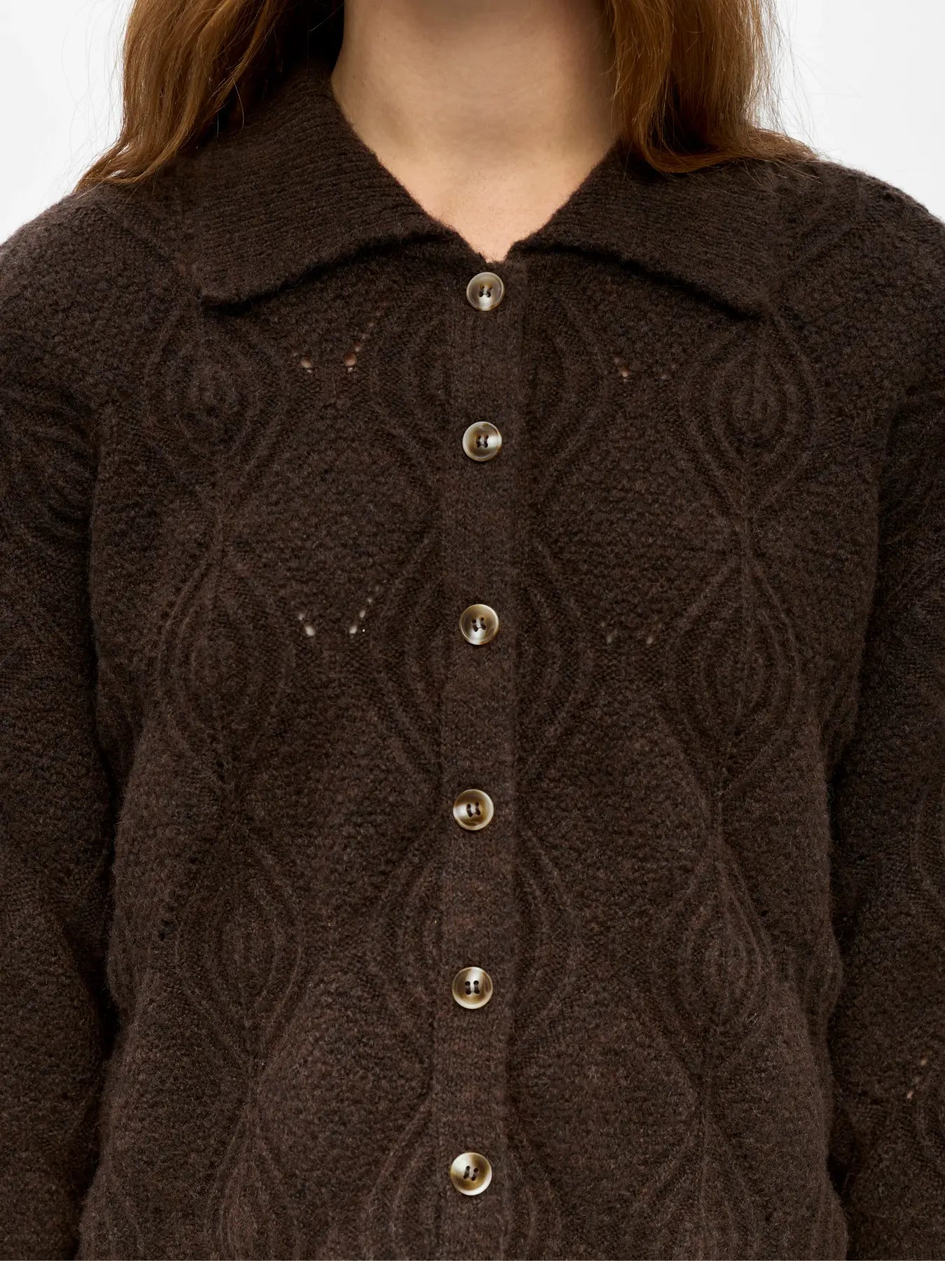 OBJKAISA FLORA 3/4 KNIT CARDIGAN SEAL BROWN MELANGE