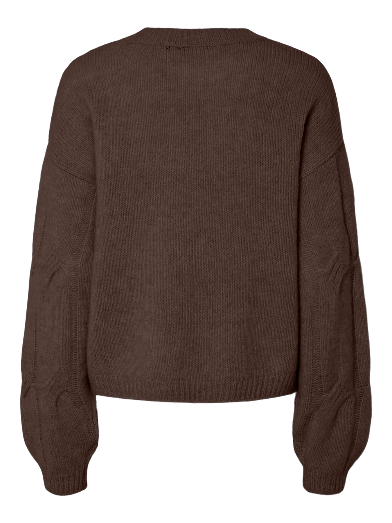 PCJENNA LS O-NECK CABLE KNIT HOT FUDGE