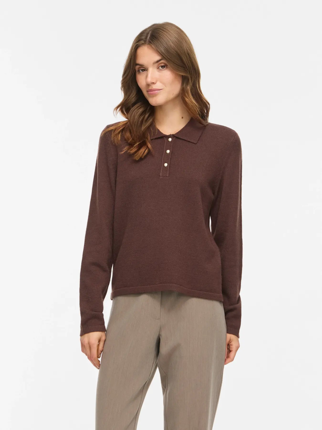 VIRIL L/S POLO PULLOVER KNIT COFFEE BEAN