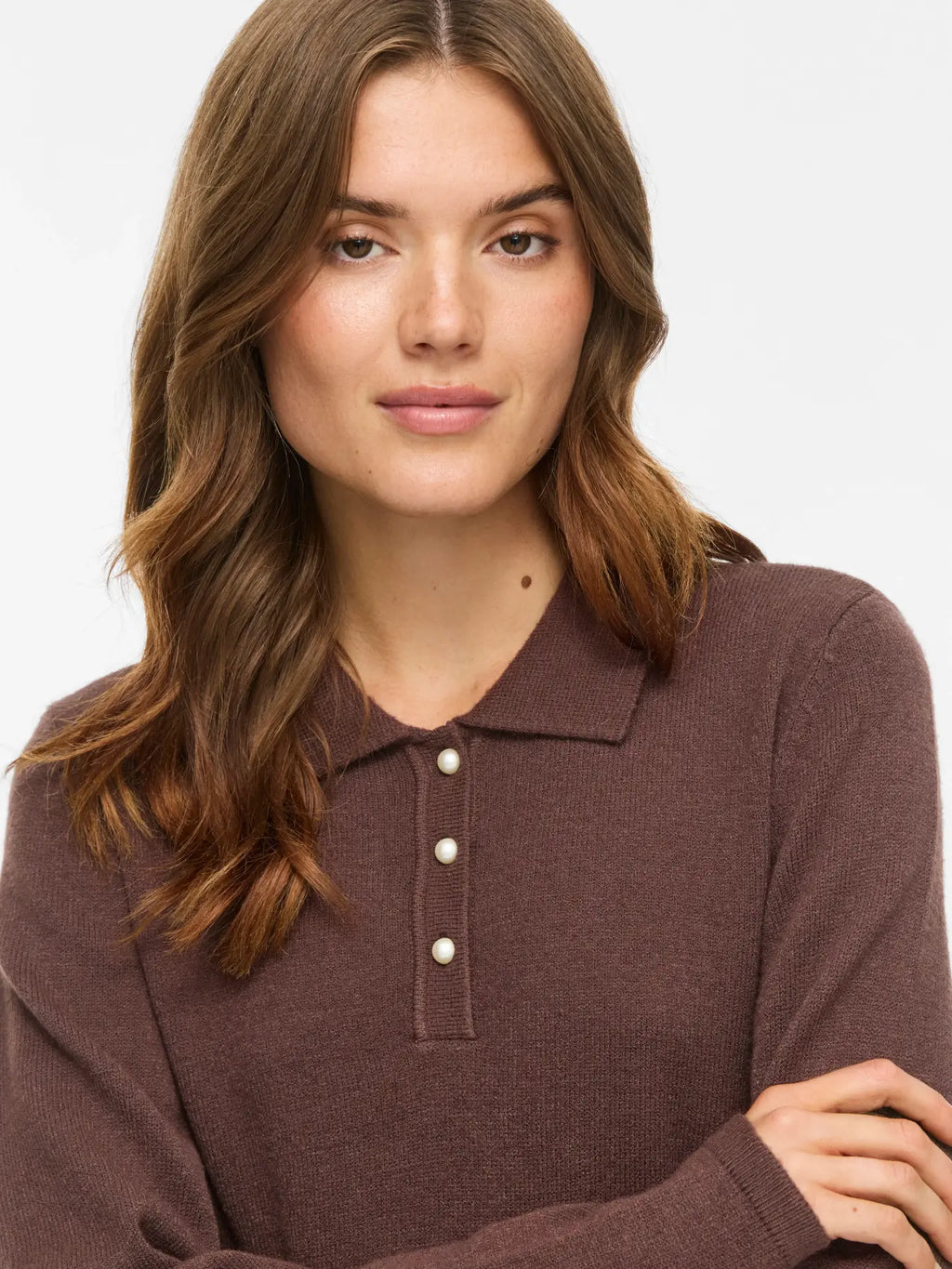 VIRIL L/S POLO PULLOVER KNIT COFFEE BEAN