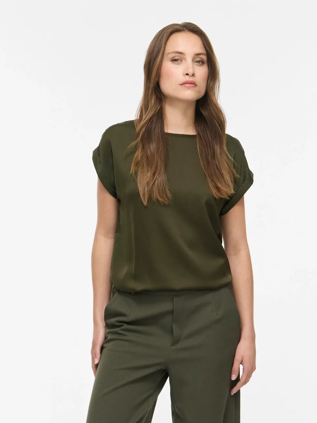 VIELLETTE S/S SATIN TOP- FOREST NIGHT
