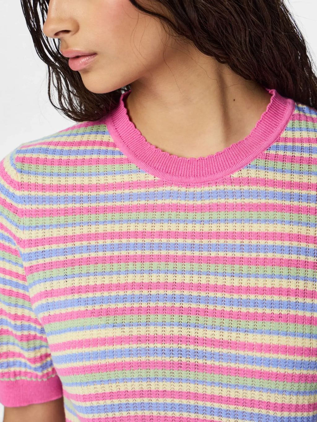 PCDIANA SS O-NECK STRIPE KNIT WILD ORCHID