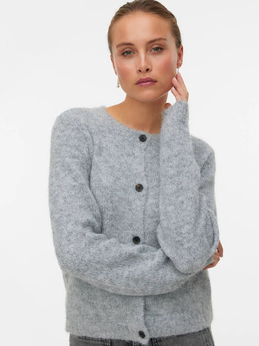VMNOVAH LS O-NECK BUTTON CARDI MGM