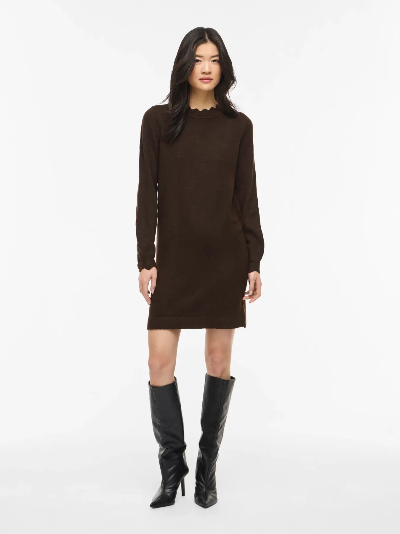 VINIKOLINA O-NECK L/S KNIT DRESS COFFEE BEAN