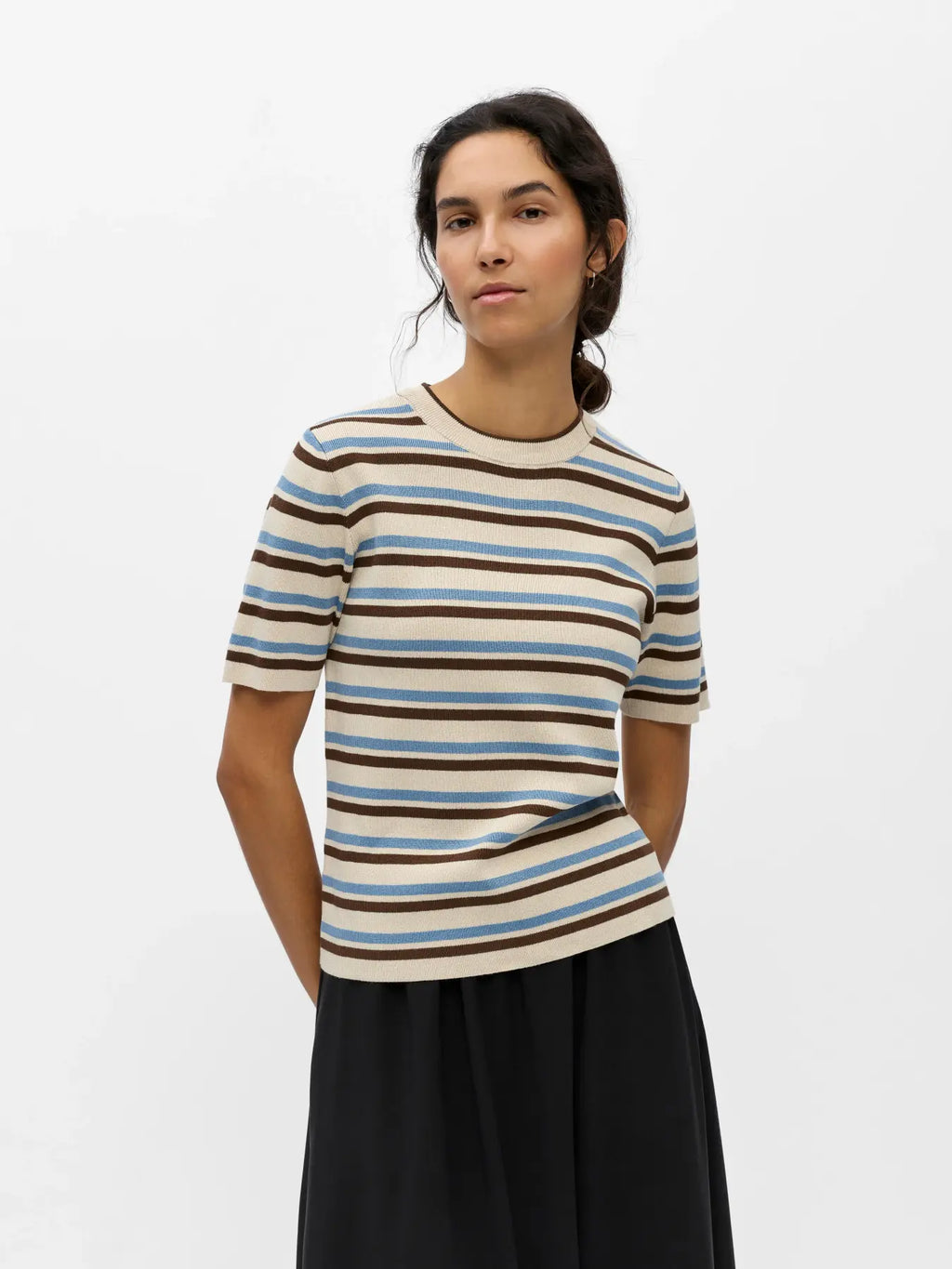 OBJESTER S/S NEW KNIT PULLOVER SANDSHELL BLUE