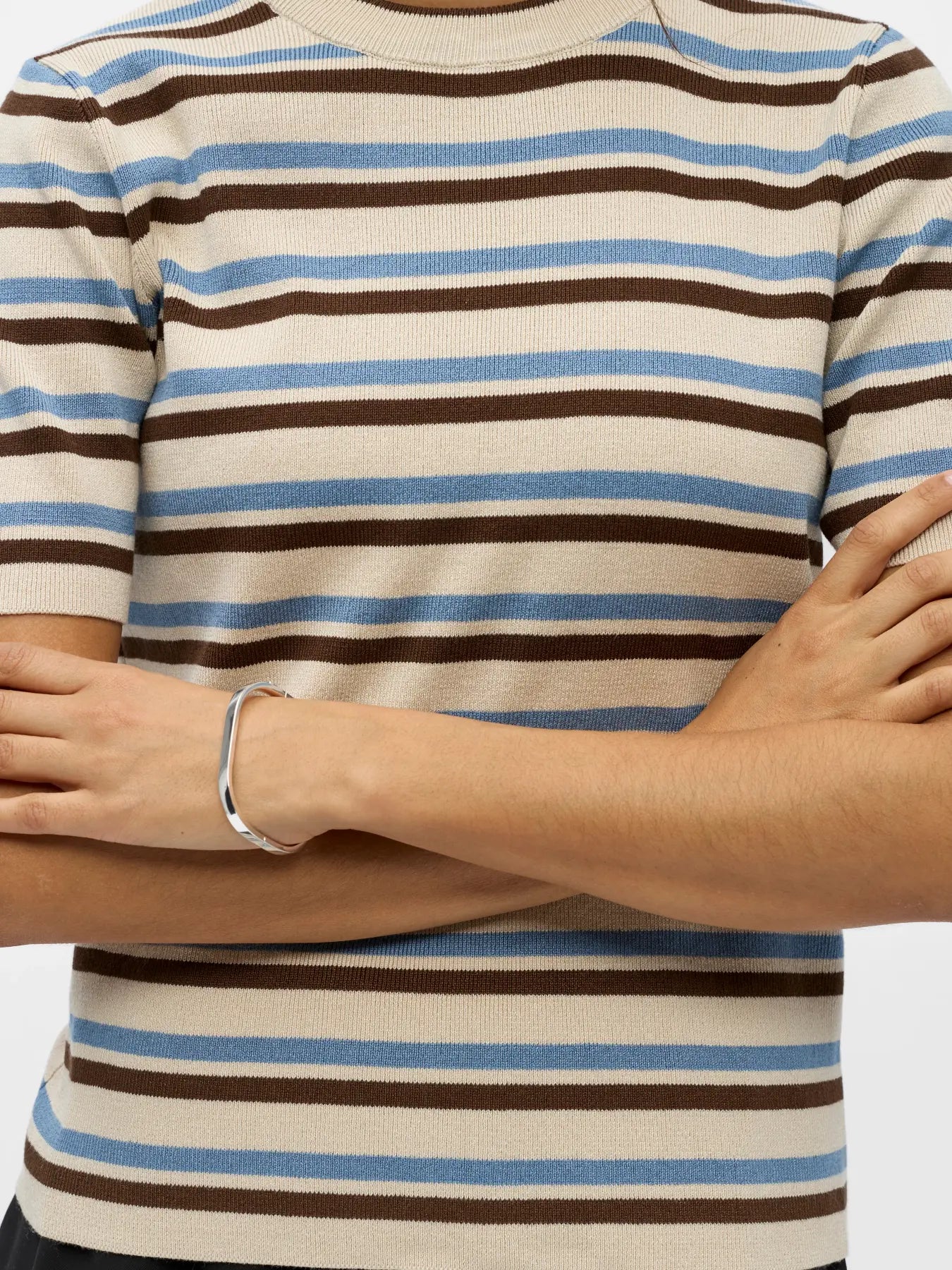 OBJESTER S/S NEW KNIT PULLOVER SANDSHELL BLUE