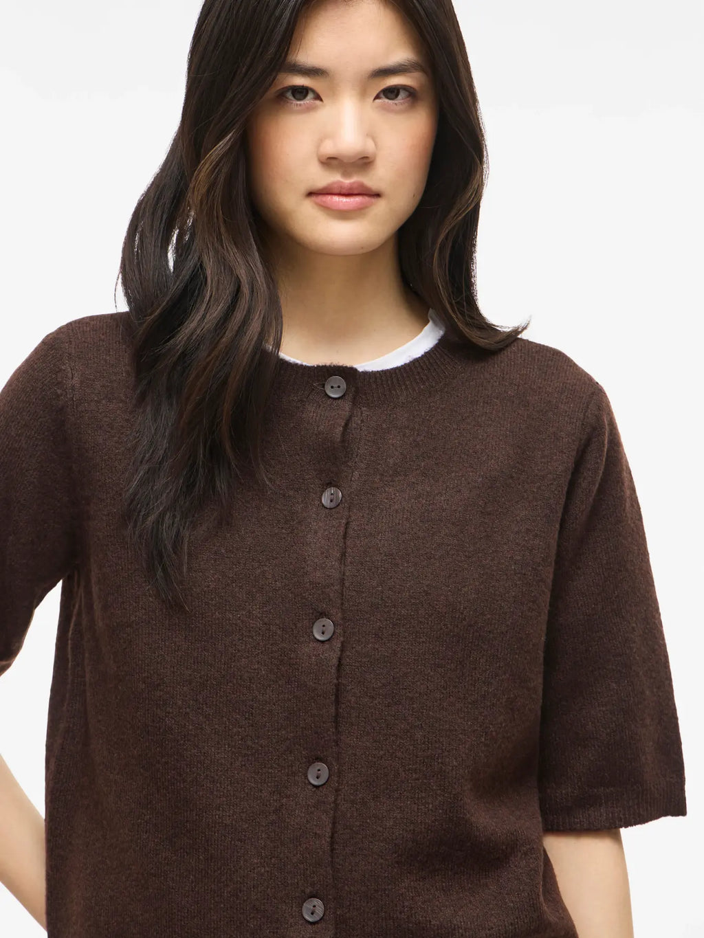 VILIGA 2/4 O-NECK KNIT CARDIGAN COFFEE BEAN