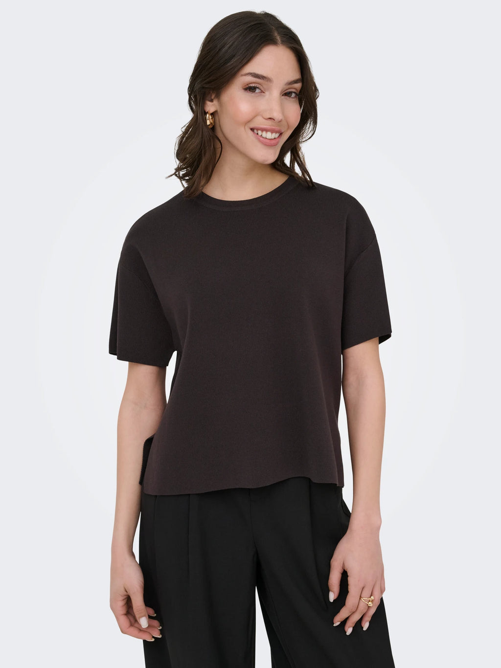 JDYASTRA S/S O-NECK SLIT TOP CHOCOLATE TORTE