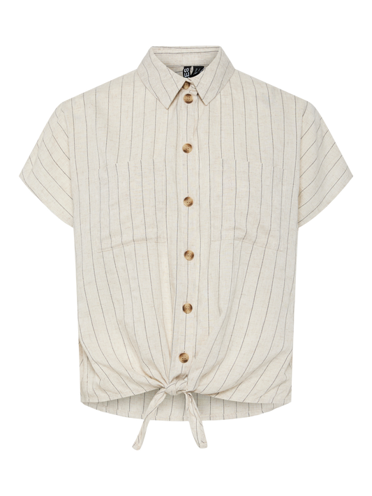 PCPIA SS TIE SHIRT BEIGE M. SVART RAND