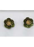 Flower Petite Earrings Pearl Dark Green