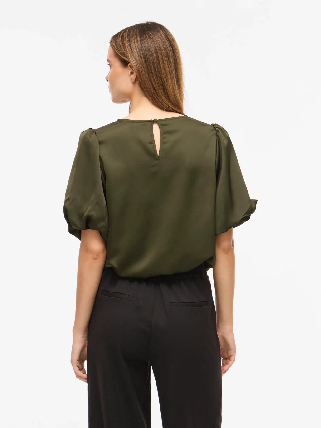 VIELLETTE 2/4 SATIN PUFF TOP FOREST NIGHT