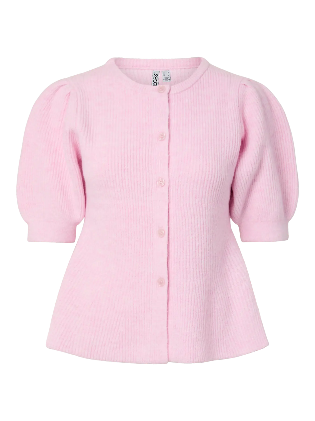 PCSILLY SS PUFF KNIT CARDIGAN PINK