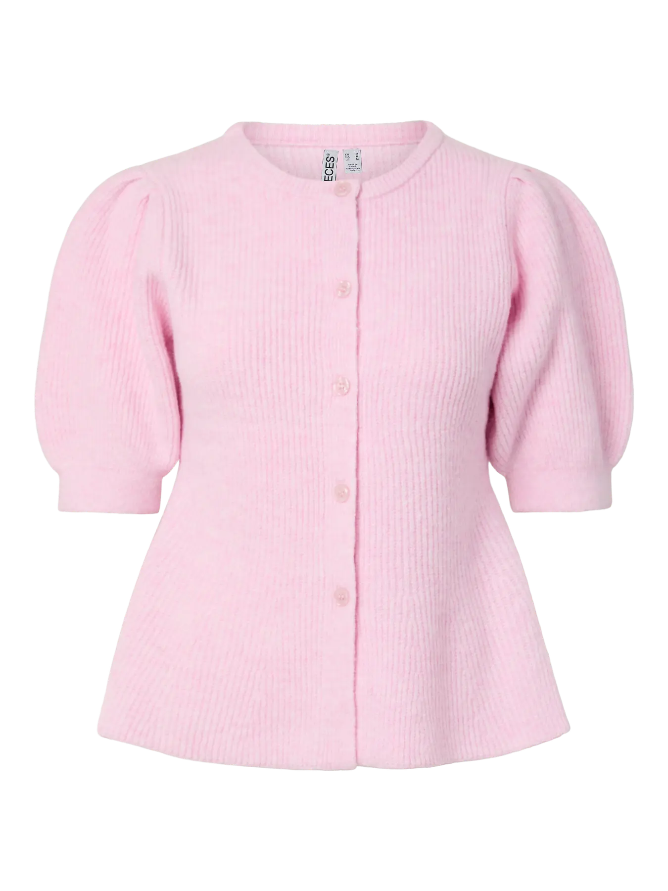 PCSILLY SS PUFF KNIT CARDIGAN PINK