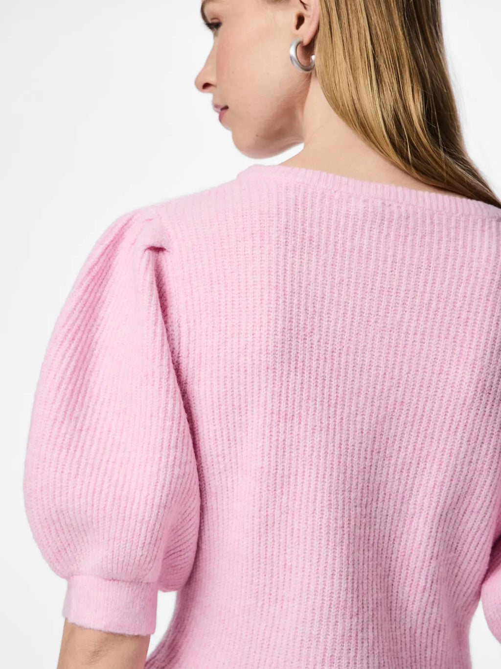 PCSILLY SS PUFF KNIT CARDIGAN PINK