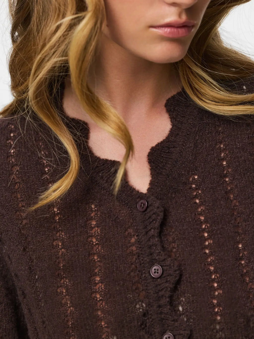 PCADA SS V-NECK KNIT CARDIGAN GANACHE