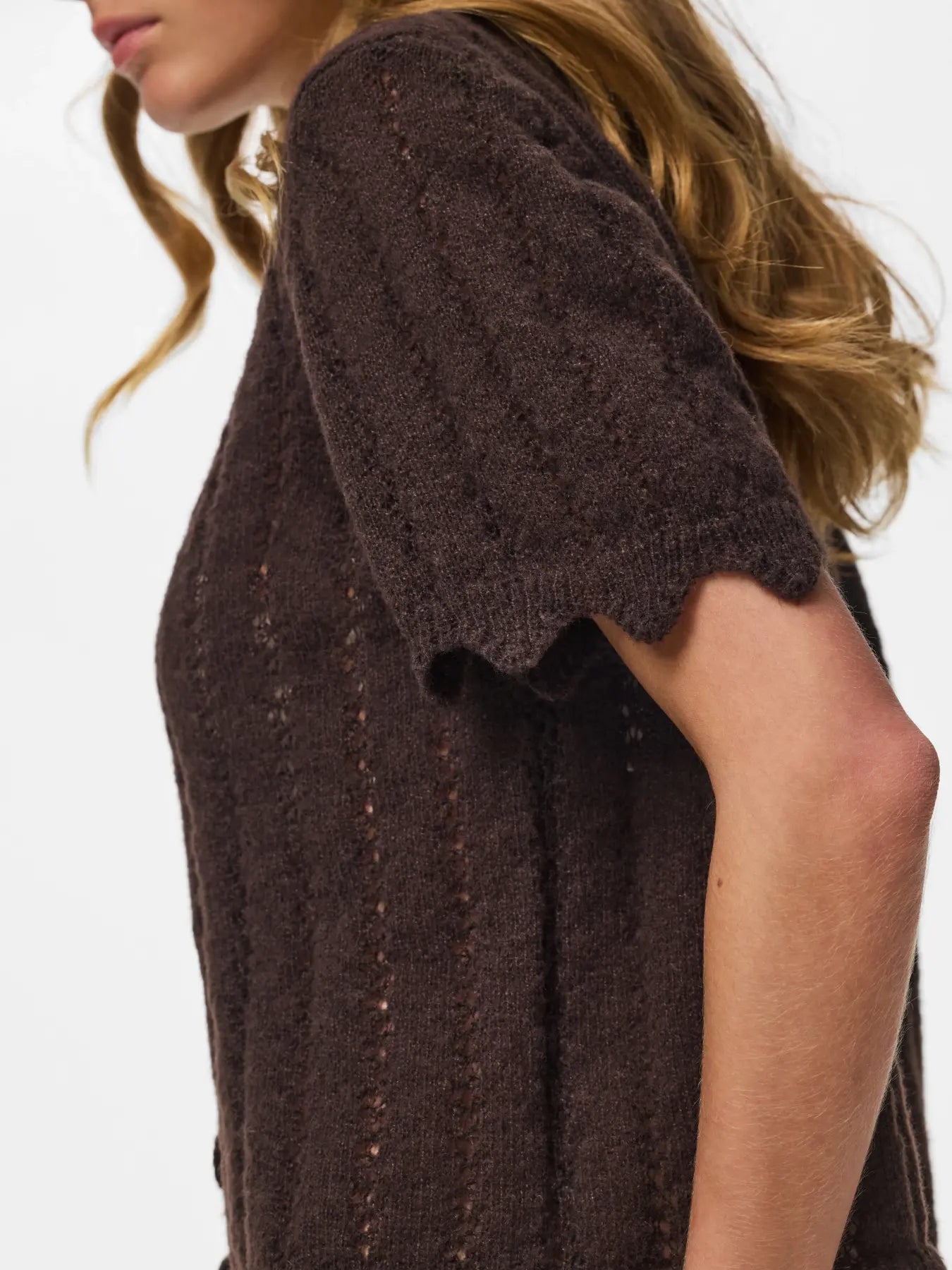 PCADA SS V-NECK KNIT CARDIGAN GANACHE