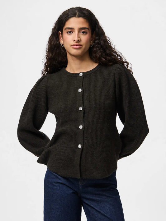 PCANNIE LS KNIT CARDIGAN DARK BROWN
