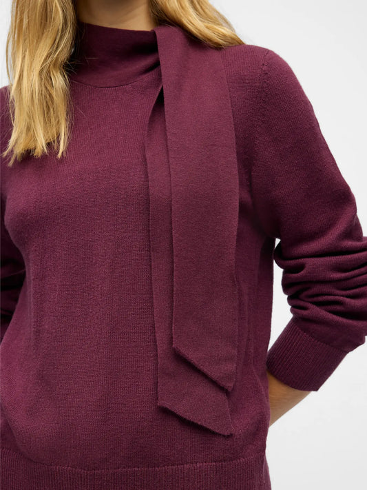 OBJTHESS L/S BOW KNIT PULLOVER WINE