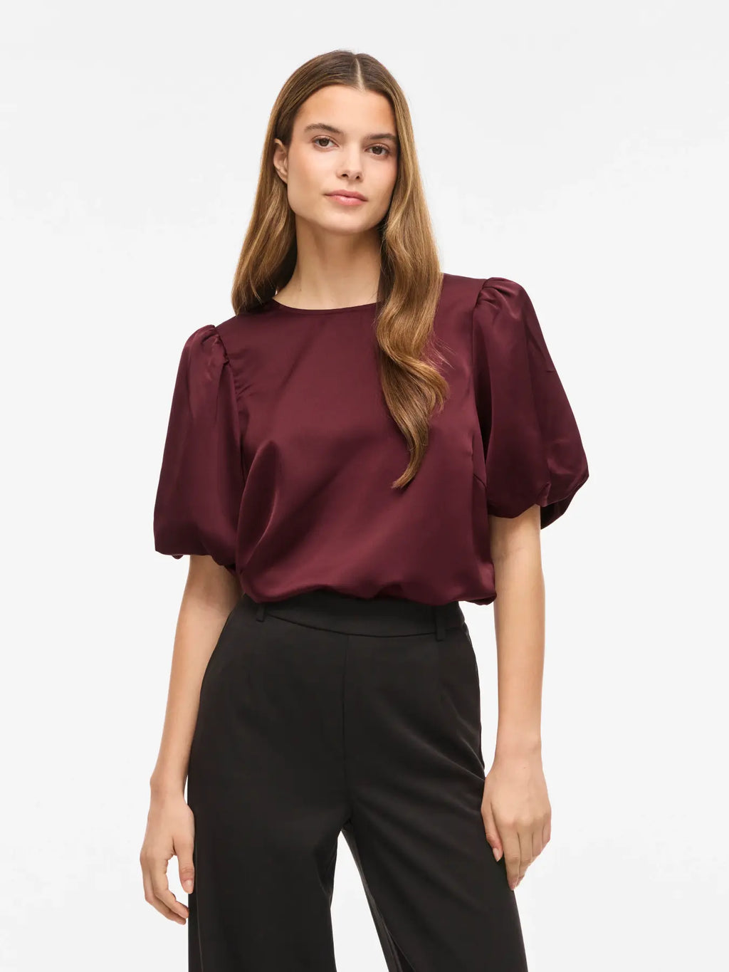 VIELLETTE 2/4 SATIN PUFF TOP PORT ROYAL