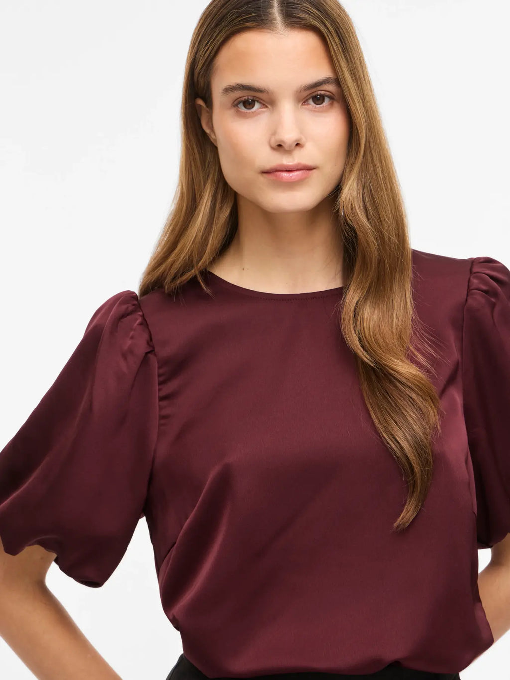 VIELLETTE 2/4 SATIN PUFF TOP PORT ROYAL