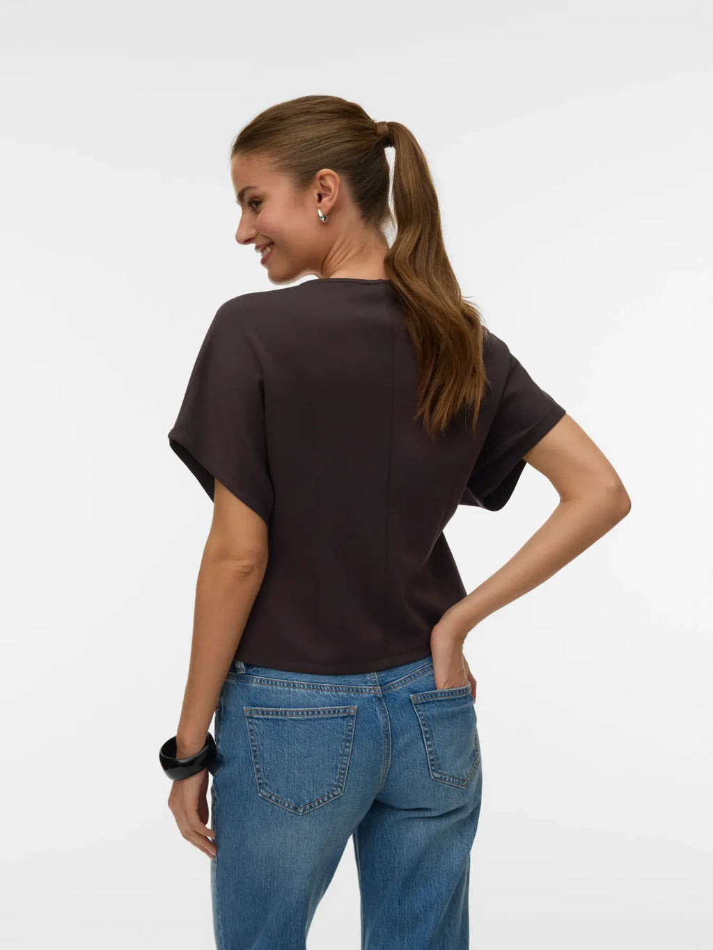VMSMILLA SONJA SS V-NECK TOP CHOCOLATE TORTE