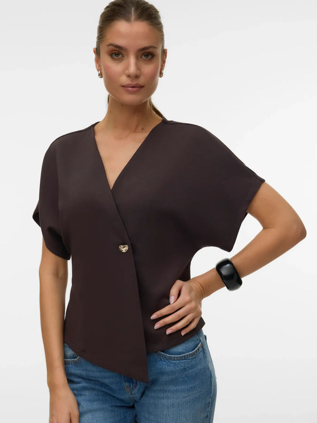 VMSMILLA SONJA SS V-NECK TOP CHOCOLATE TORTE