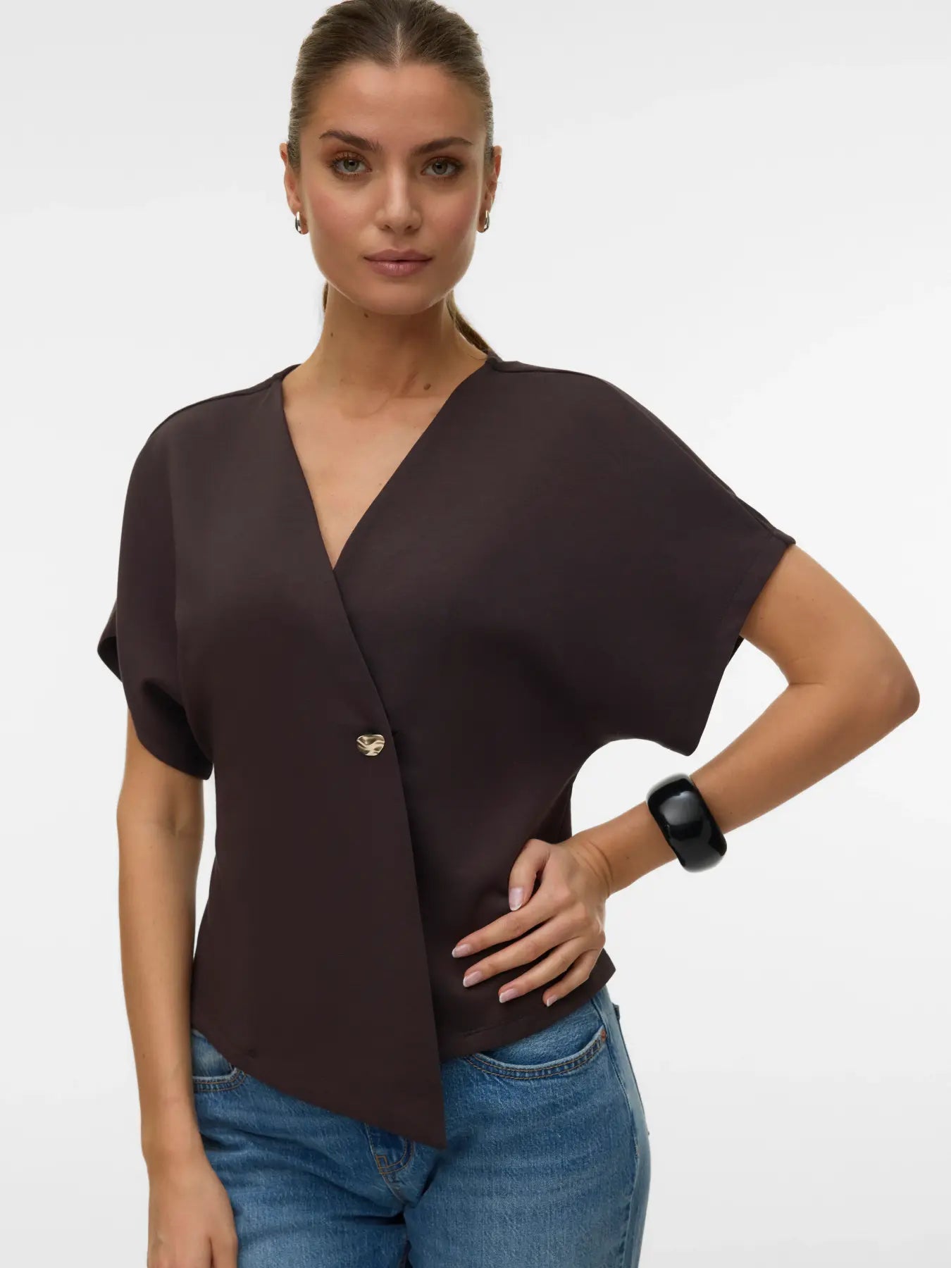 VMSMILLA SONJA SS V-NECK TOP CHOCOLATE TORTE