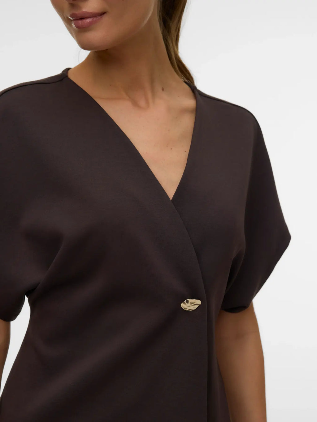 VMSMILLA SONJA SS V-NECK TOP CHOCOLATE TORTE