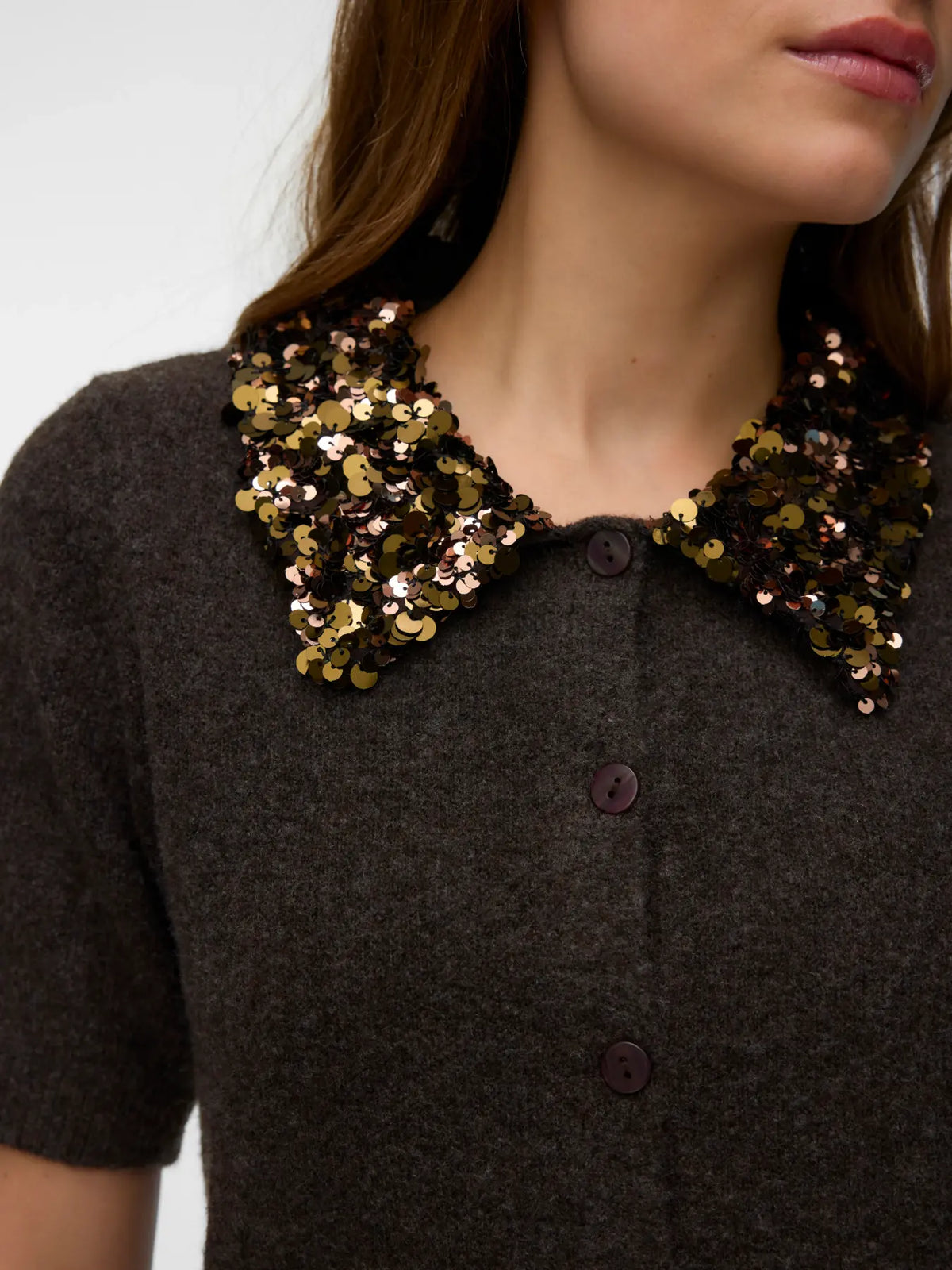 VMJONAH 2/4 O-NECK SEQUINCE COLLAR CARDIGAN